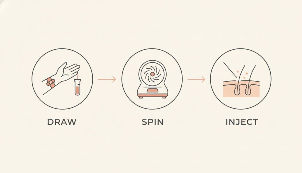 PRP hair treatment Toronto process: blood draw, centrifuge and scalp injection at Forouz Beauty